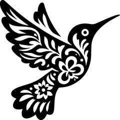 Mexican Talavera style hummingbird silhouette with floral folk motifs design art