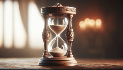 Vintage hourglass symbolizing time, deadline, and business concept. Classic object isolated on neutral background for conceptual design and marketing.