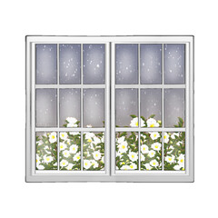 窓に映る山茶花