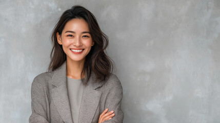 Confident Businesswoman with Brilliant Smile in Stylish Attire - Professional Headshot for Recruitment and Social Media Profiles
