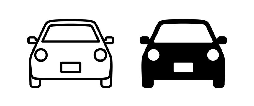 Car icon set &ndash; Front view outline and silhouette vectors for UI and app