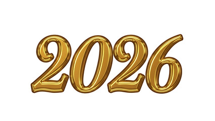 Golden balloon numbers 2026, shiny reflective, on white background, festive