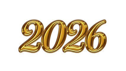 Golden balloon numbers 2026, shiny and reflective, on white background