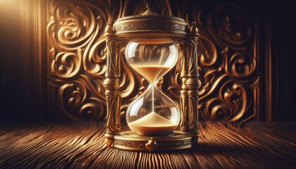 Vintage hourglass symbolizing time, deadline, and business concept. Classic object isolated on neutral background for conceptual design and marketing.