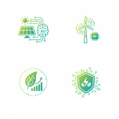 AI Smart Renewable Energy 4 Icon Pack Green Lime Tone