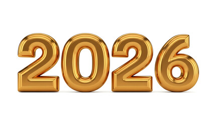 Golden 3D shiny numbers 2026 on white background, futuristic date