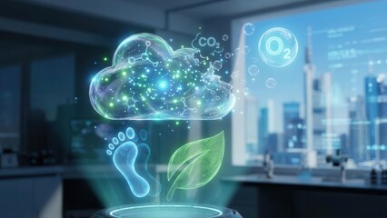Holographic CO2 Cloud in Futuristic Office. Ai generation