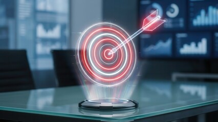 Holographic Target with Arrow in Office. Ai generation