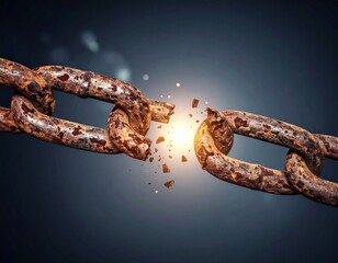 Rusted chain breaking apart with sparks flying everywhere suddenly