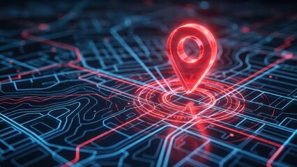 3D Glowing Location Pin on Digital Map. Ai generation