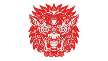 Red and white dragon head design on transparent background