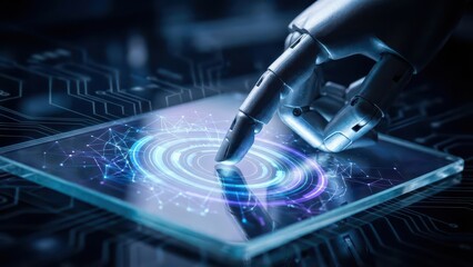 Robot Finger Touching Digital Interface. Ai generation