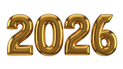 Golden balloons in the shape of 2026 on white background