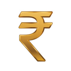 3D Golden Indian Rupee Currency Symbol Isolated on White Background