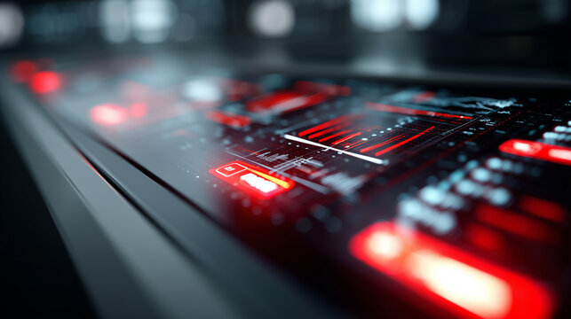 AI control center with red warning lights flashing, holographic interface showing overload data - Powered by Adobe