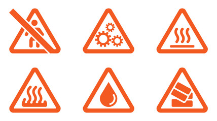 Set of Five Red Triangular Warning Hazard Safety Signs Icons