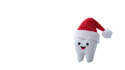 cute smiling tooth charater wearing Santa hat Christmas dental healthcare illustration isolated on white background
