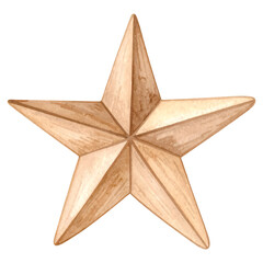Watercolor Golden Five Pointed Star Ornament Isolated on White vector illutrastion transparent background