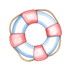 Watercolor Lifesaver Ring with Rope Isolated on White Background vector illutrastion transparent background