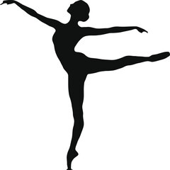 Fototapeta premium Elegant Black Silhouette of a Ballerina Dancing in Arabesque Pose, Classic Ballet Dancer Graphic, Transparent Background