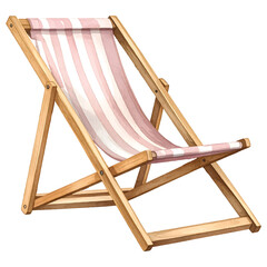 Watercolor Wooden Deck Chair with Pink and White Striped Fabric on vector illutrastion transparent background