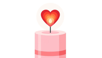 Heart-shaped candle on pink pillar, romantic and minimalist design