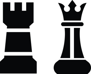 Chess rook and king silhouette illustration representing strategy, leadership, and competition, classic board game symbols, minimalist black vector design.Web © Shohan Creatives 