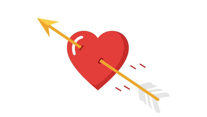 Red heart pierced by arrow on white background