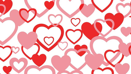 Seamless Pattern of Red and Pink Hearts on White Background