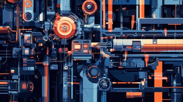 Abstract futuristic machinery with intricate details and vibrant color scheme