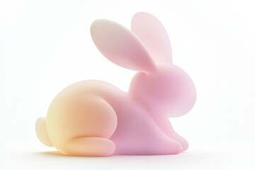 Abstract shape of a bunny made from smooth forms in soft colors sitting on a white background