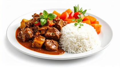 Authentic padang beef rendang meat stew served with white rice
