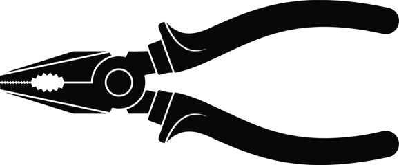 Pliers hand tool silhouette illustration representing mechanical repair and craftsmanship, hardware equipment icon, minimalist black vector design isolated.Web