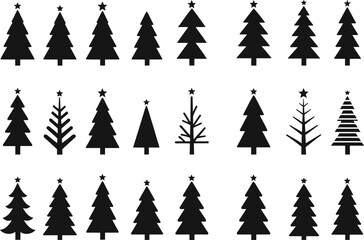 Obraz premium Christmas tree silhouette icon set vector illustration with multiple pine and fir tree shapes for winter holiday design