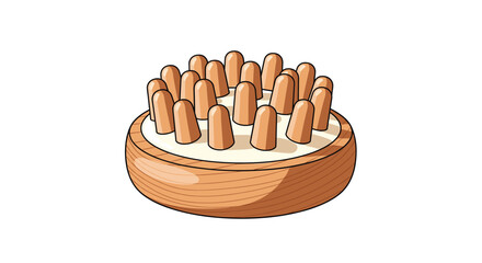 Ergonomic wooden scalp or body massager with numerous rounded pegs designed for stress relief, improved circulation, and physical wellness.