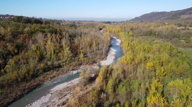 View from above of the cycle path between Voghera and Varzi, Italy