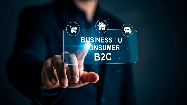 A businessman interacting with a B2C interface - Powered by Adobe