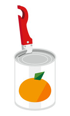 缶切りでみかんの缶詰を開けるイラスト