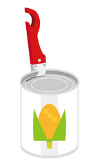 缶切りでトウモロコシの缶詰を開けるイラスト