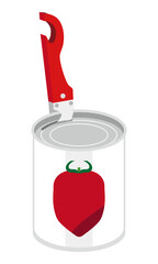 缶切りでホールトマトの缶詰を開けるイラスト