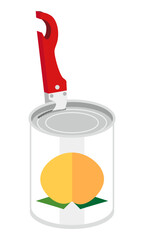 缶切りで黄桃の缶詰を開けるイラスト