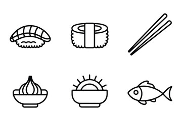 Japanese Cuisine and Sushi Restaurant Outline Icons © Mina Akter66