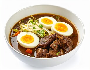 Traditional black beef stew soup with bean sprouts