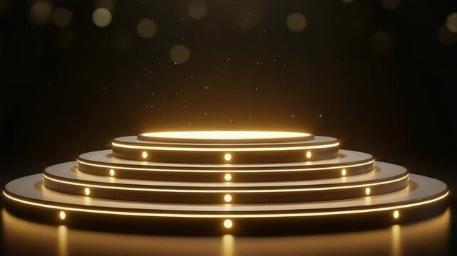 Luxurious golden tiered stage with sparkling lights 4k video