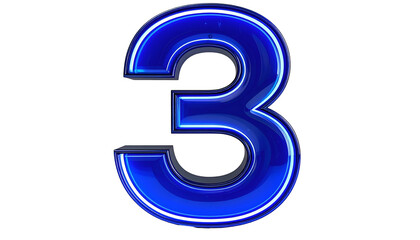 A luminous, three-dimensional numeral "3" with a glowing blue neon-like outline, set against a stark black background