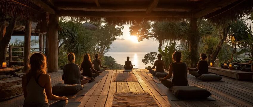 Early in the morning, residents of the real tropical bungalow engage in yoga and stretches.