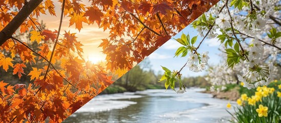 Season change from summer to autumn - natural landscape