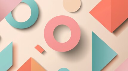 Colorful abstract geometry background with floating shapes and shadows in a balanced layout suitable for educational settings and youth activities