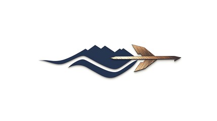 Modern logo with arrow and mountain range in dark blue and gold