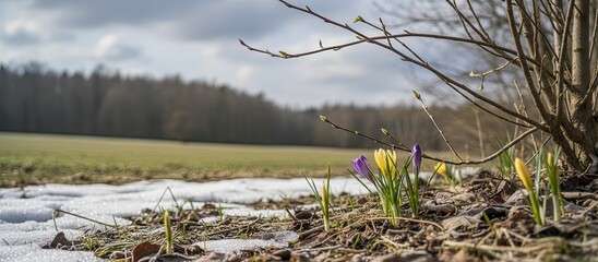 Season change from winter to spring - natural landscape